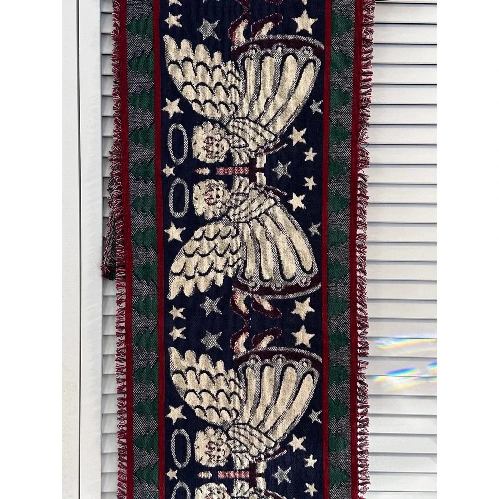 Vintage Angel‎ Christmas Tapestry Table Runner 90s Blanket